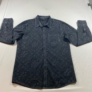 Hurley Shirt Men’s Large Dress Shirt long Sleeve Button Down Print black Gray